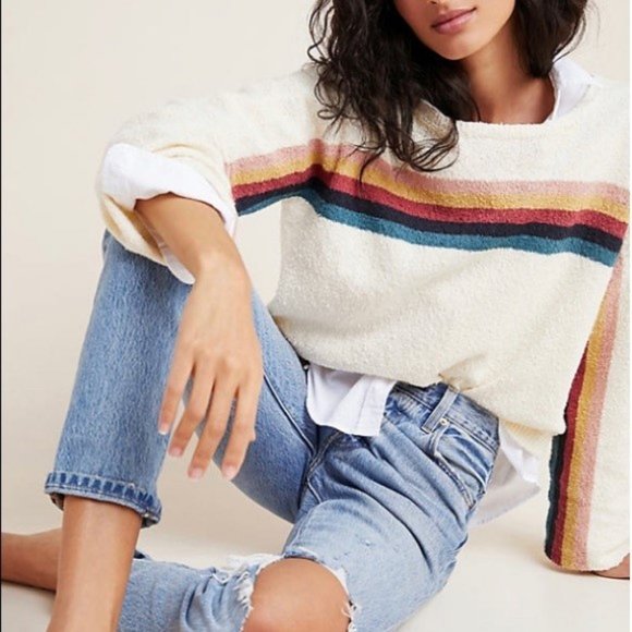 Anthropologie Sweaters - Anthro Velvet by Graham & Spencer Emery Rainbow Cropped Sweater Oversized XS